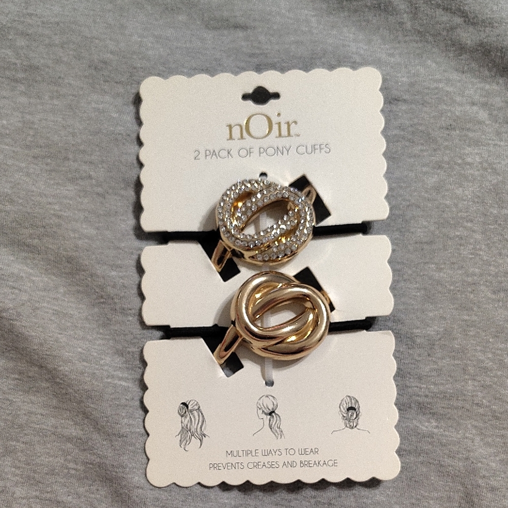 ir Gold Pony Cuff Hair Ties – 2 Pack (Rhinestone & Knot Design)